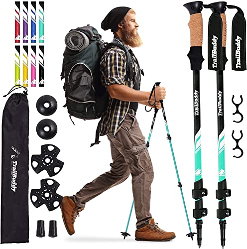 Pair of 2 Lightweight Collapsible Aluminum Trekking Poles with Cork Grip R965192