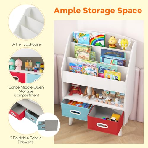White Wooden Kids Bookshelf with 2 Cube Bins N30847