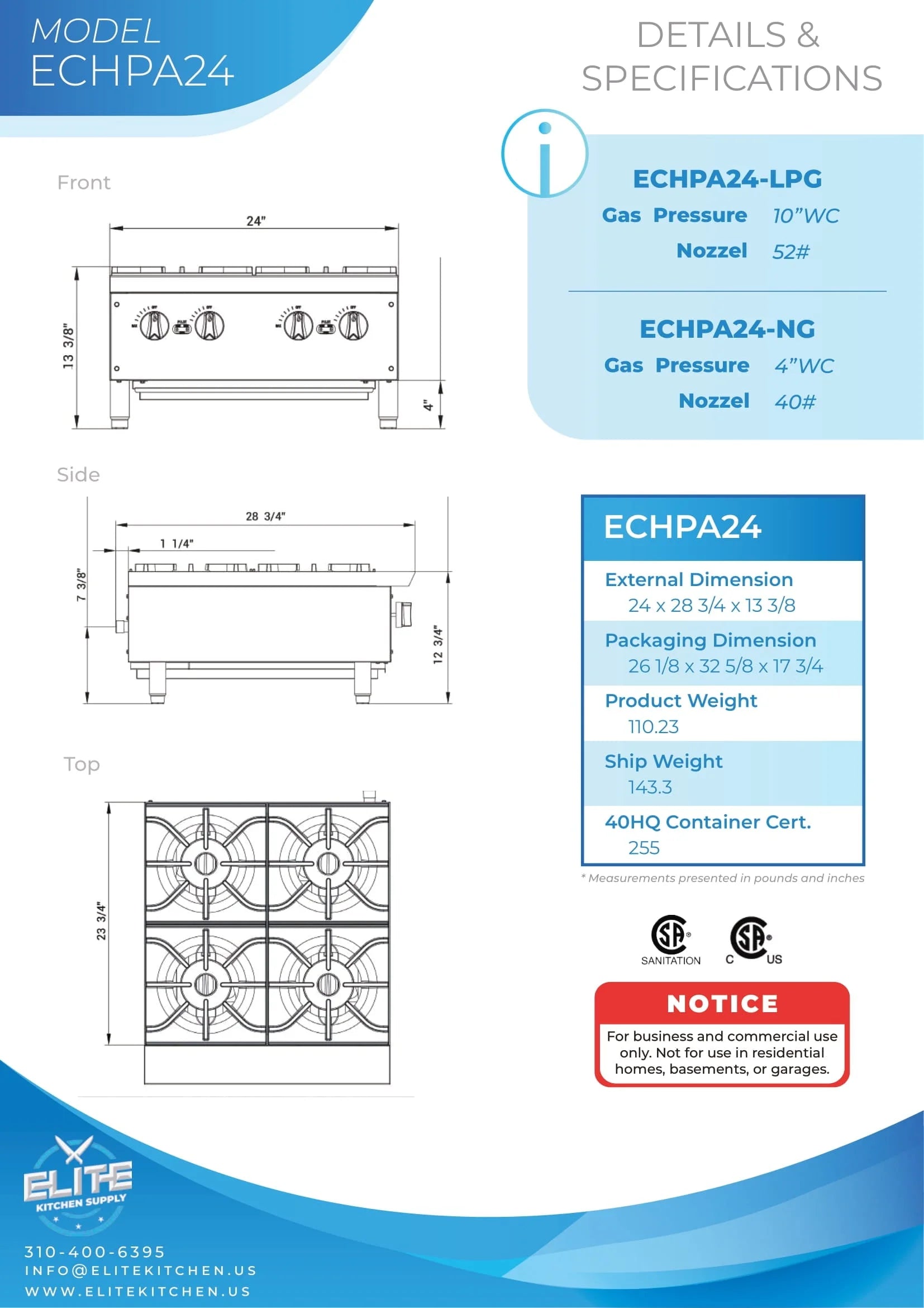 12 in. Two Burner Commercial Hot Plate 56000 BTU Y295