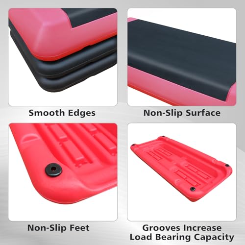 28.5'' Adjustable Aerobic Step Platform with 4 Risers (Red Grey) V90753