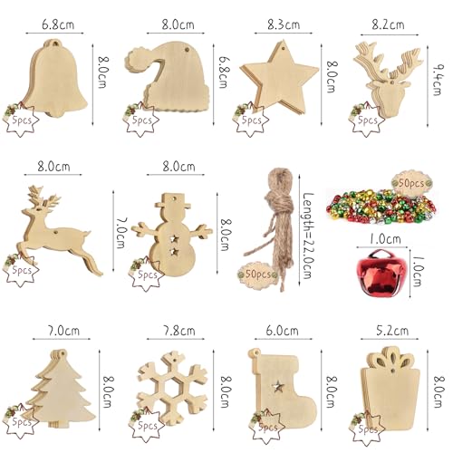 50pcs Unfinished Wood Slice Christmas Ornaments U168
