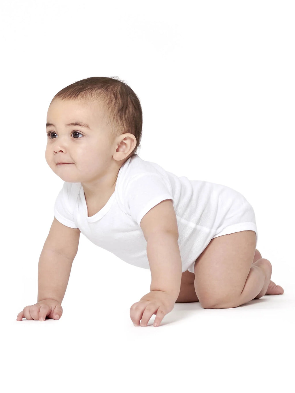 White Cotton Rib Short Sleeve Bodysuits, 8-Pack Q82436