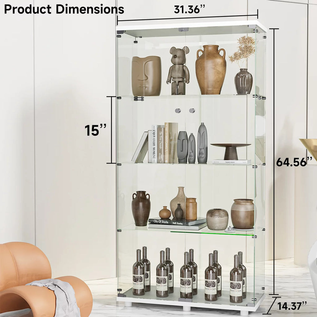 White Two-door Glass Display Cabinet with Locks Y1459