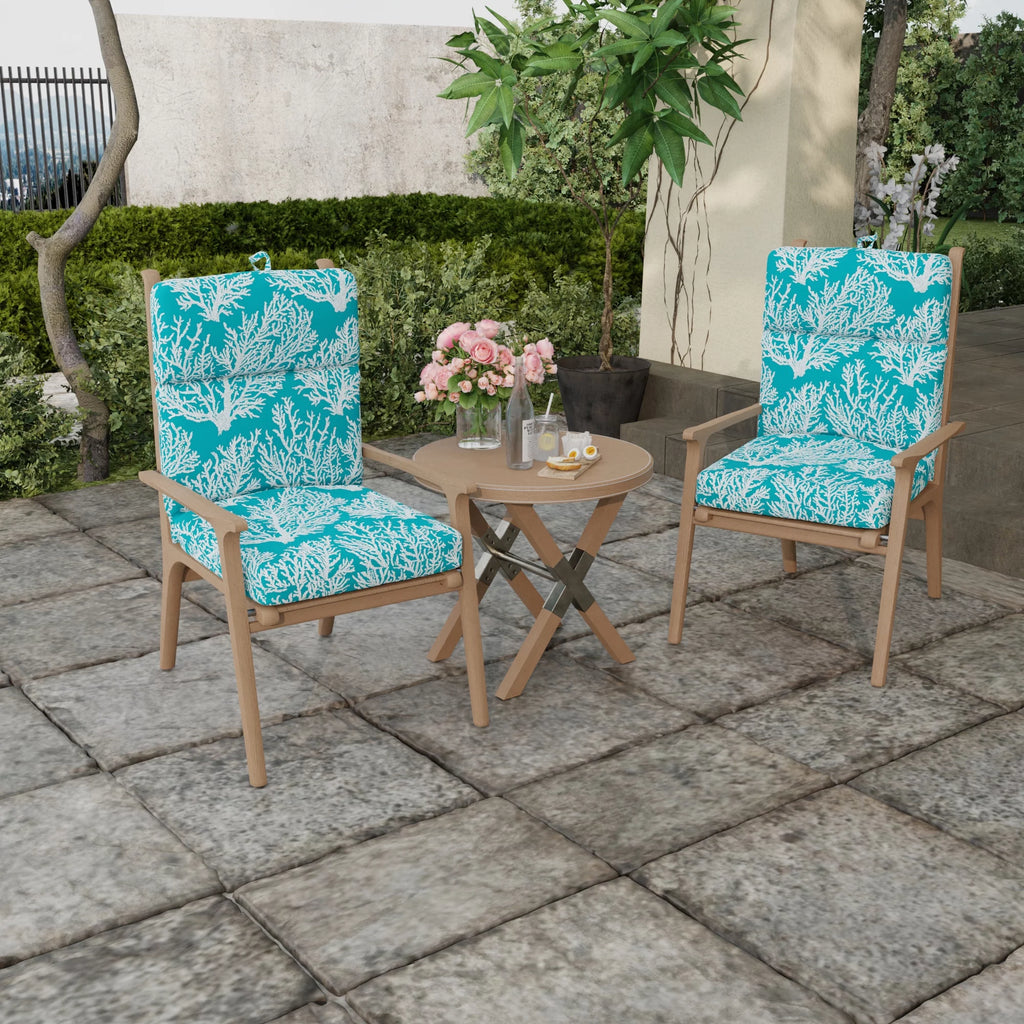 44" x 22" Seacoral Turquoise Nautical Rectangular Outdoor Chair Cushion with Ties and Hanger Loop M84720