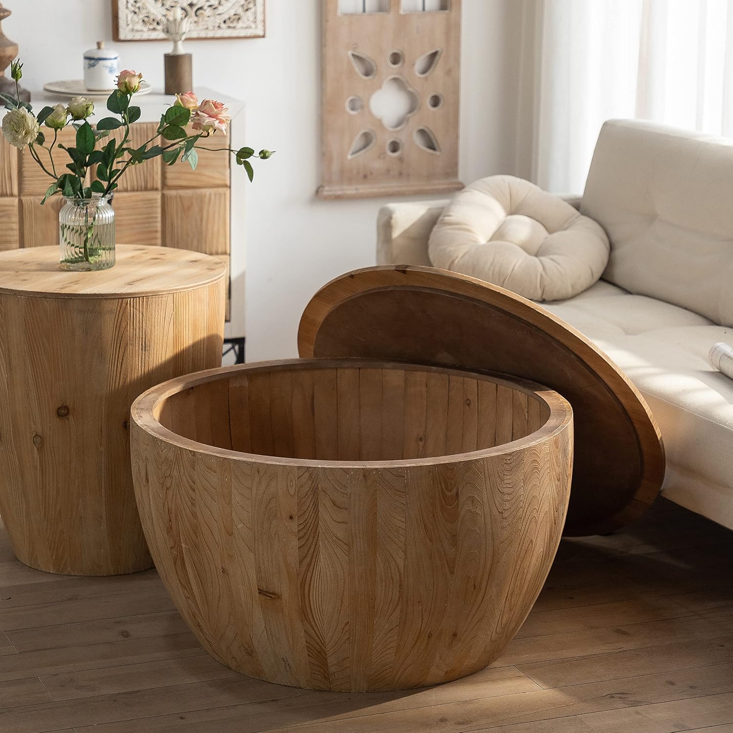 Round Wood Coffee Table Set of 2 with Storage W339089