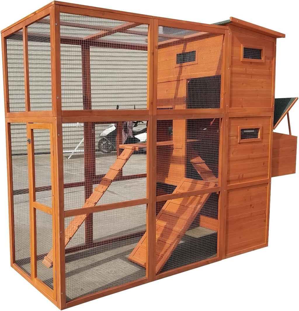 90.6" Wood Chicken Coop Hen House Nesting Box Run Cleaning Tray R509274