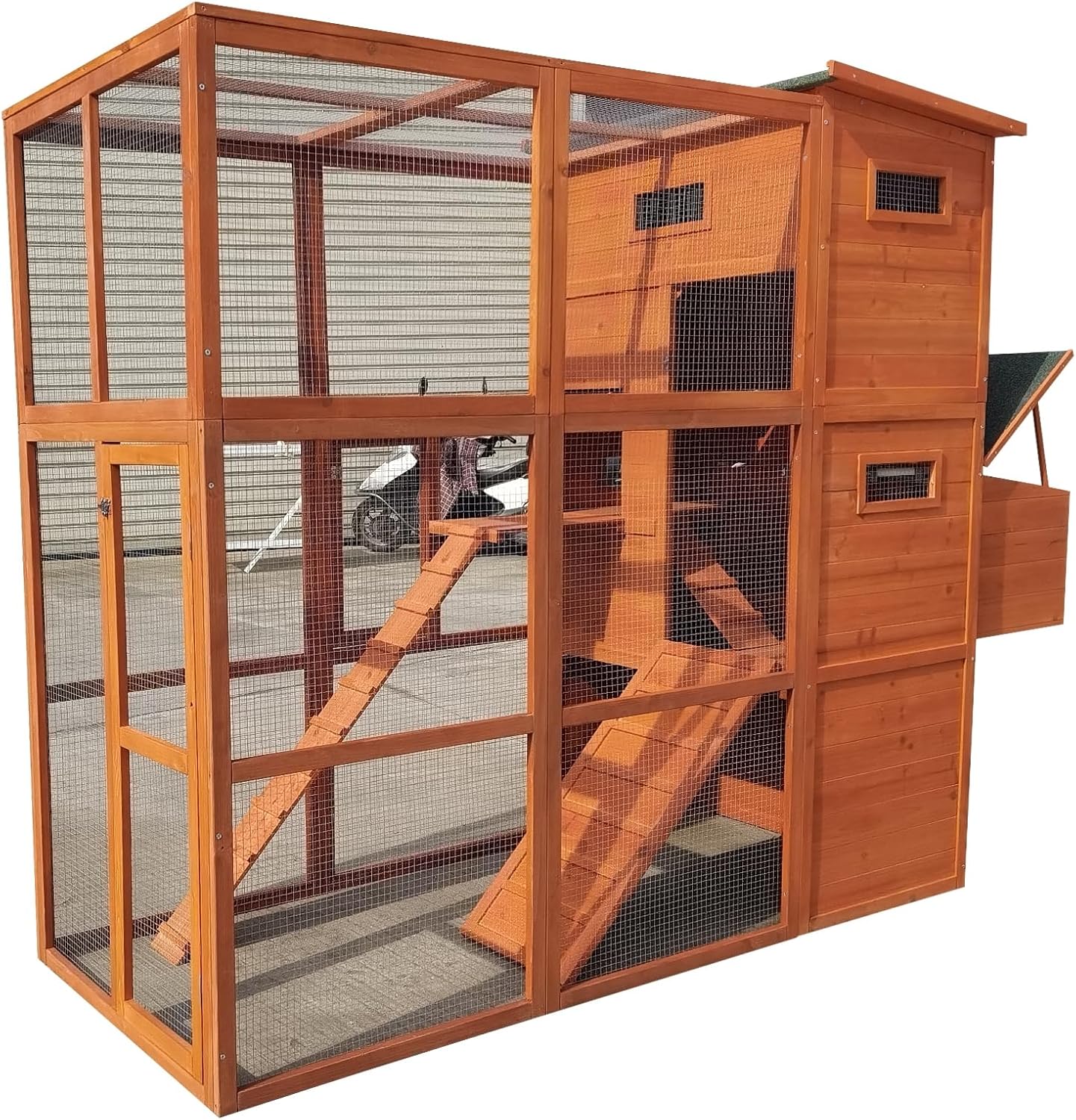 90.6" Wood Chicken Coop Hen House Nesting Box Run Cleaning Tray R509274