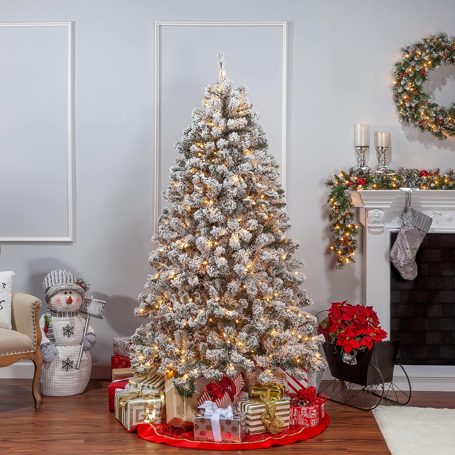 7 ft Pre Lit Clear Flocked Pine T164852