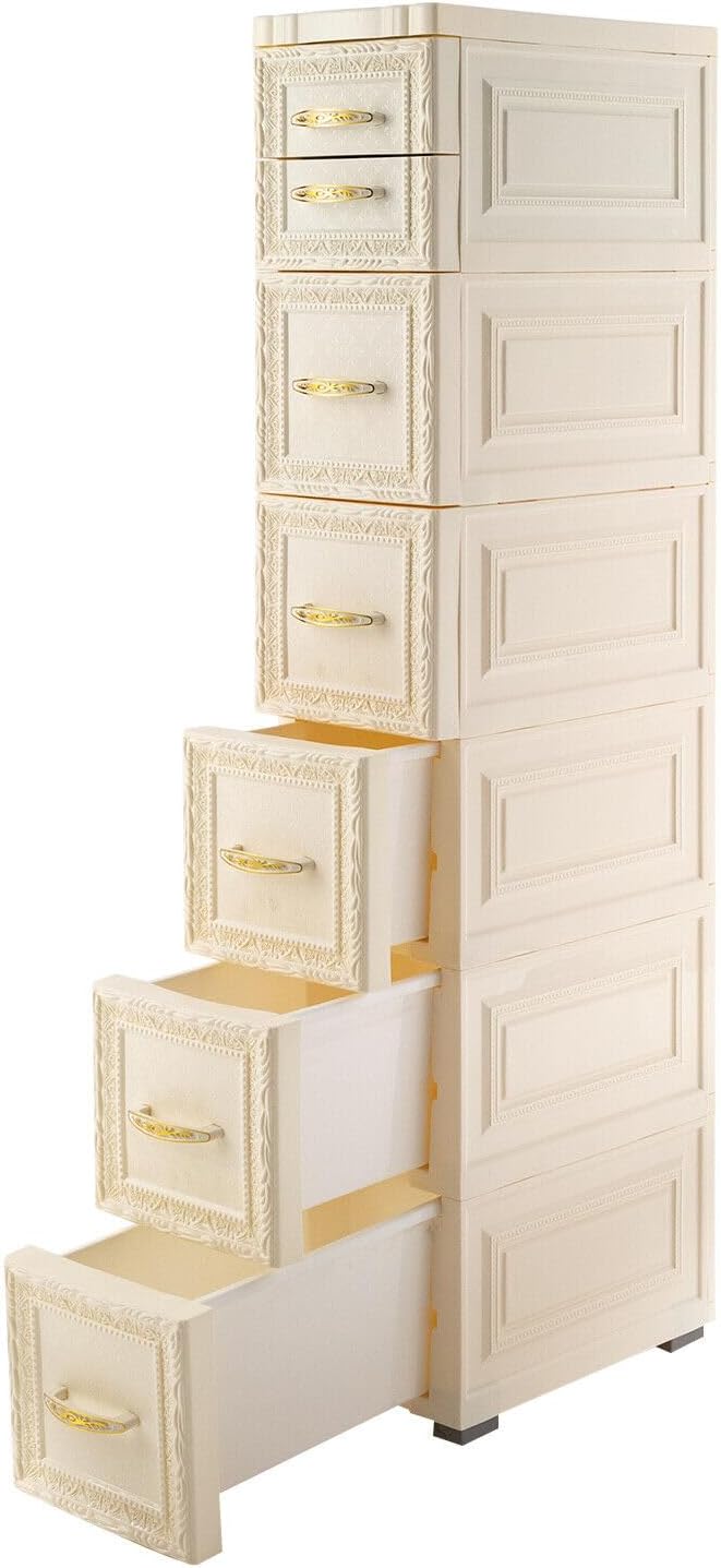 6 Tier Narrow Storage Cabinet with Drawers and Casters S840