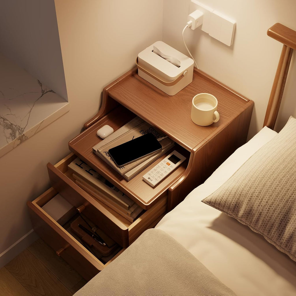 Walnut Solid Wood Nightstand with Drawers L513474