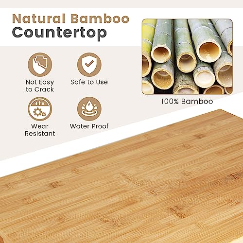 Natural Bamboo Rolling Kitchen Island Cart with Drawer and Shelves K29671