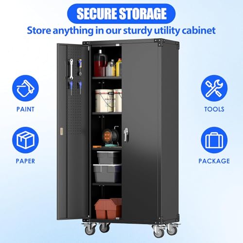 Black 72" H Metal Storage Cabinet with 2 Doors and 4 Adjustable Shelves U96977