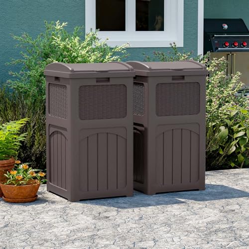 Black 36 Gallon Resin Outdoor Trash Can with Lid S614906