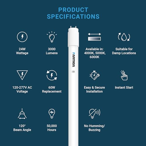 20-Pack 4FT LED T8 Light Tube, 24W, 3000lm, Frosted Cover, 4000K Y270940