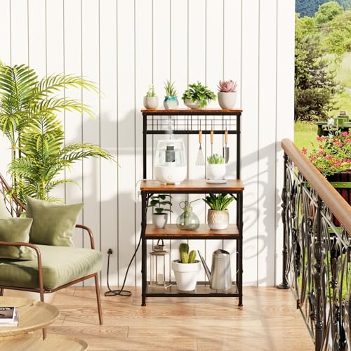Rustic Brown Bakers Rack with 4 Tier Shelves J52148
