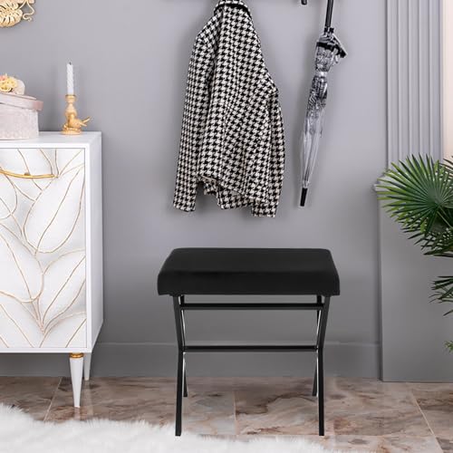 Black Square Thickened Cushion Vanity Stool with Metal X Legs S176