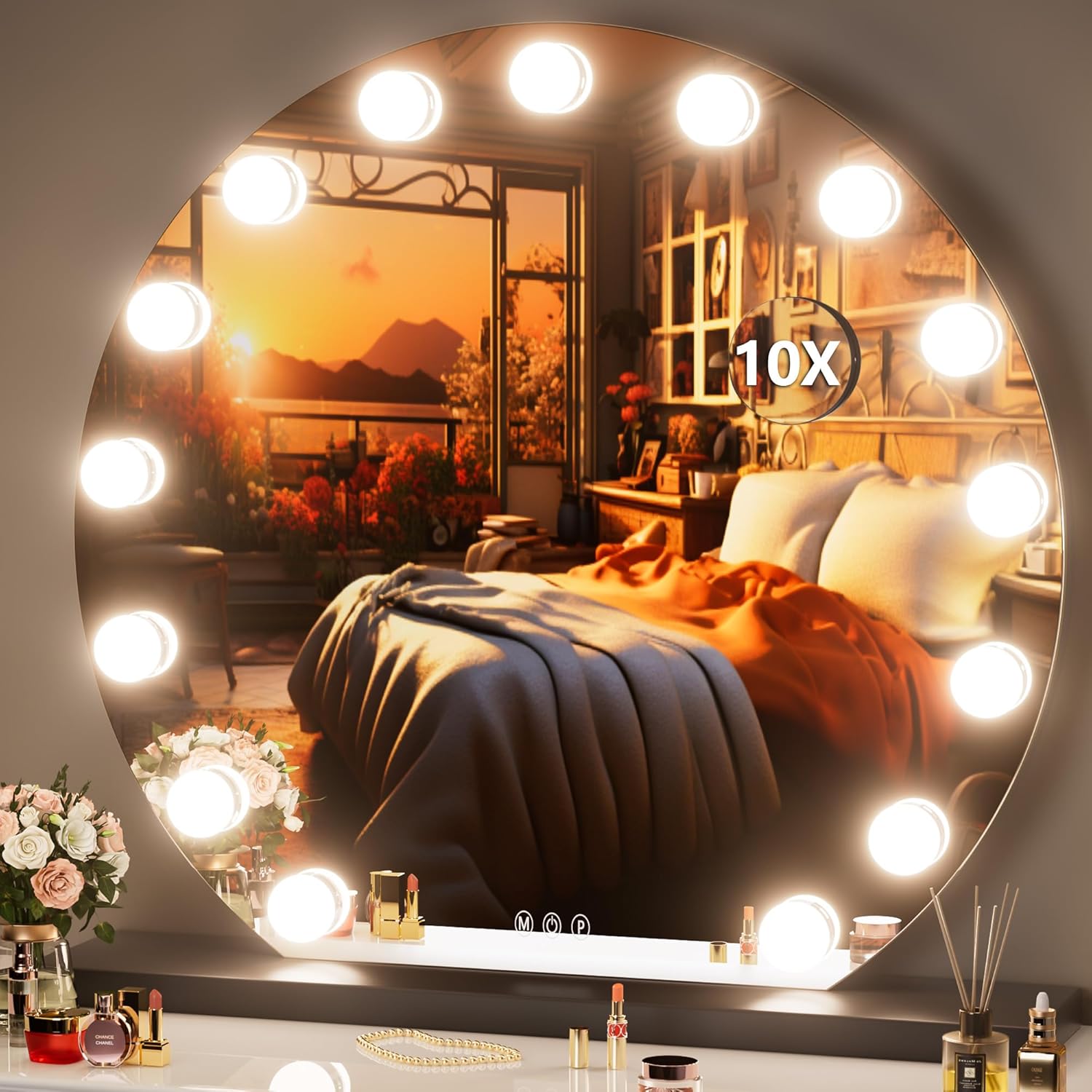 32" x 28" Black Vanity Mirror with Lights T49149