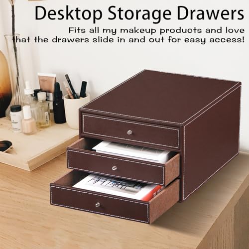 PU Leather 3 Drawer Desk Organizer U8157