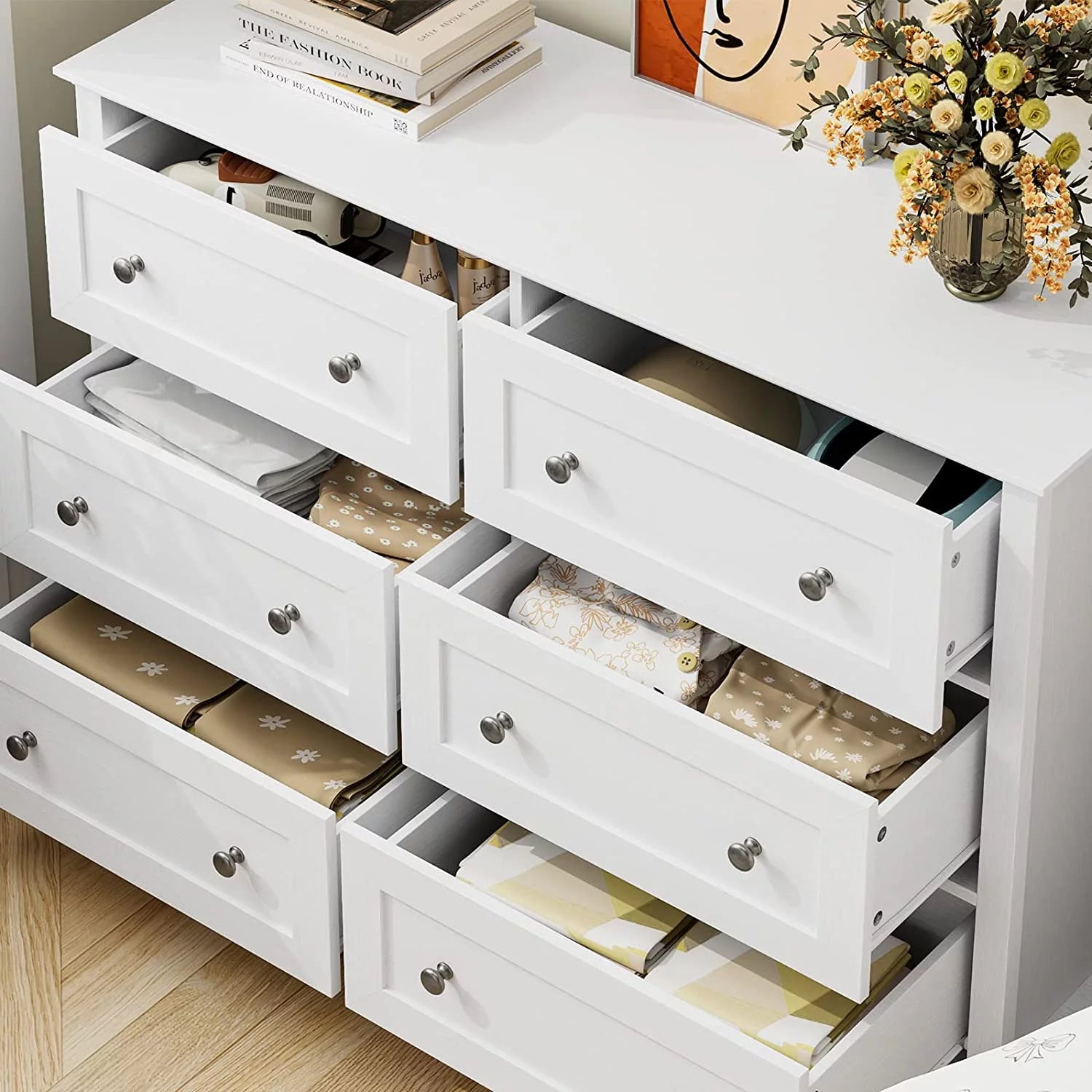 White 6 Drawer Double Dresser X7894