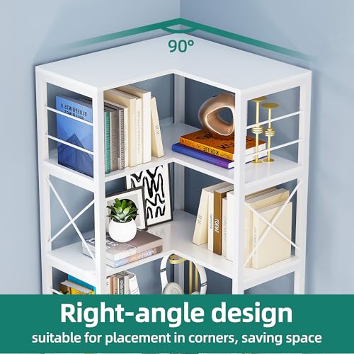 White 7-Tier Corner Bookshelf with Doors J3849