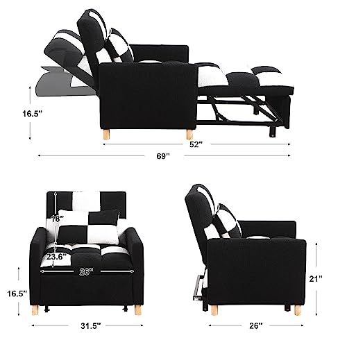 Adjustable Velvet Sleeper Sofa Chair Bed with Pillow V8455