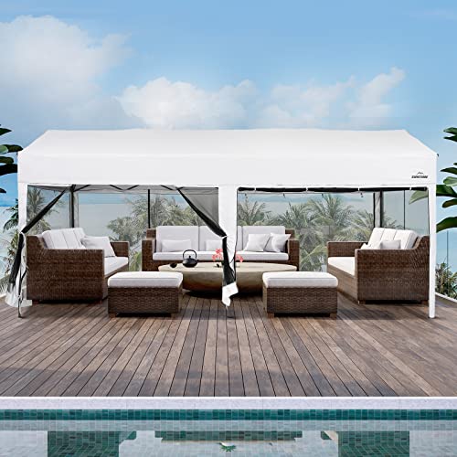 10 Foot by 20 Foot White Rectangular Pop Up Canopy with Removable Sidewalls and Wheeled Carry Bag Y190378