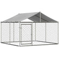 13.1x7.5x7.6 FT Outdoor Dog Kennel with Roof, Galvanized Steel Chain Link Enclosure V78239