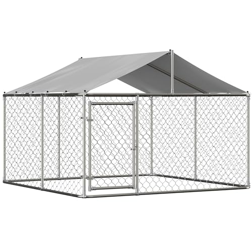 13.1x7.5x7.6 FT Outdoor Dog Kennel with Roof, Galvanized Steel Chain Link Enclosure V78239