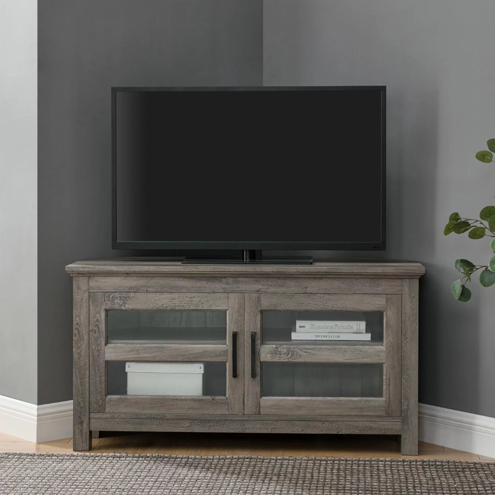 Grey Wash Wood Corner TV Console Y3977