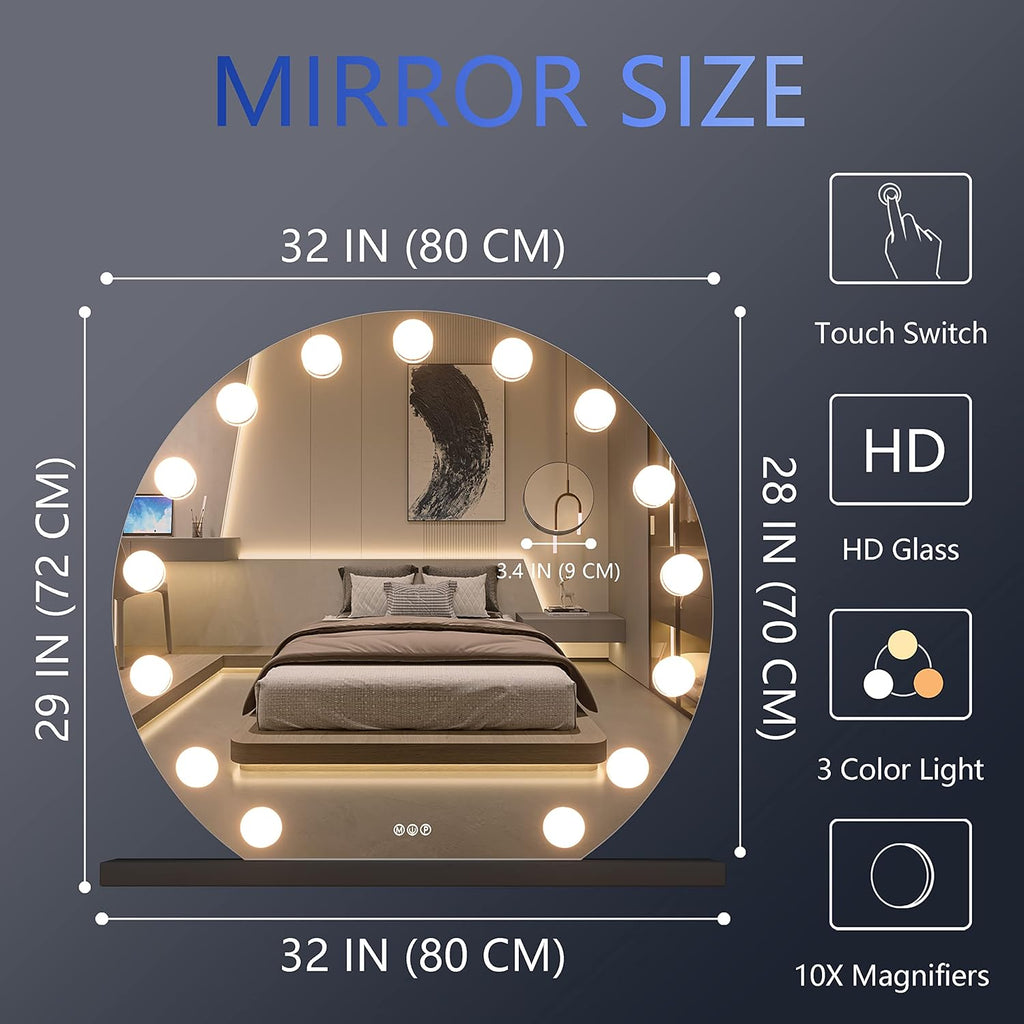32" x 28" Black Vanity Mirror with Lights T49149