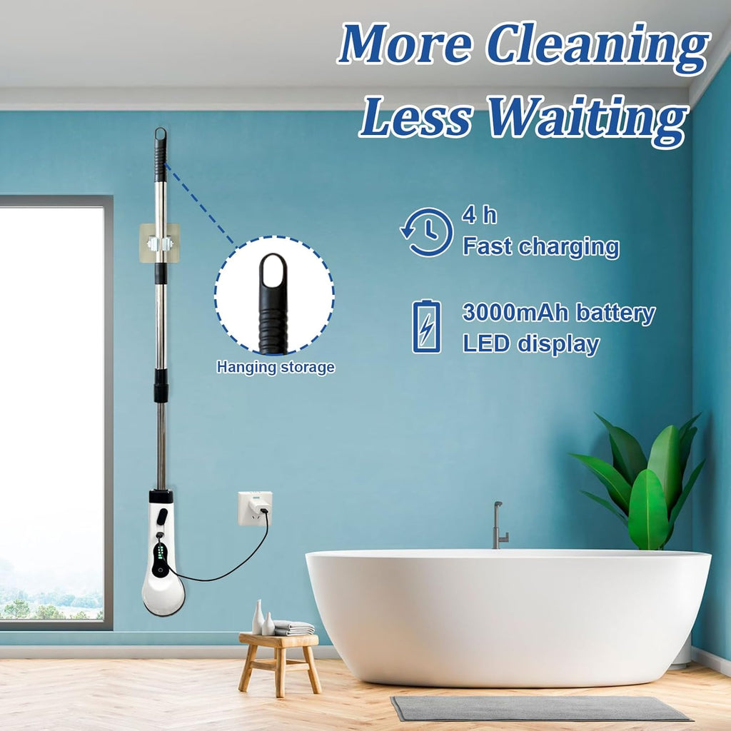 Cordless Electric Scrubber with 8 Replaceable Brush Heads D869
