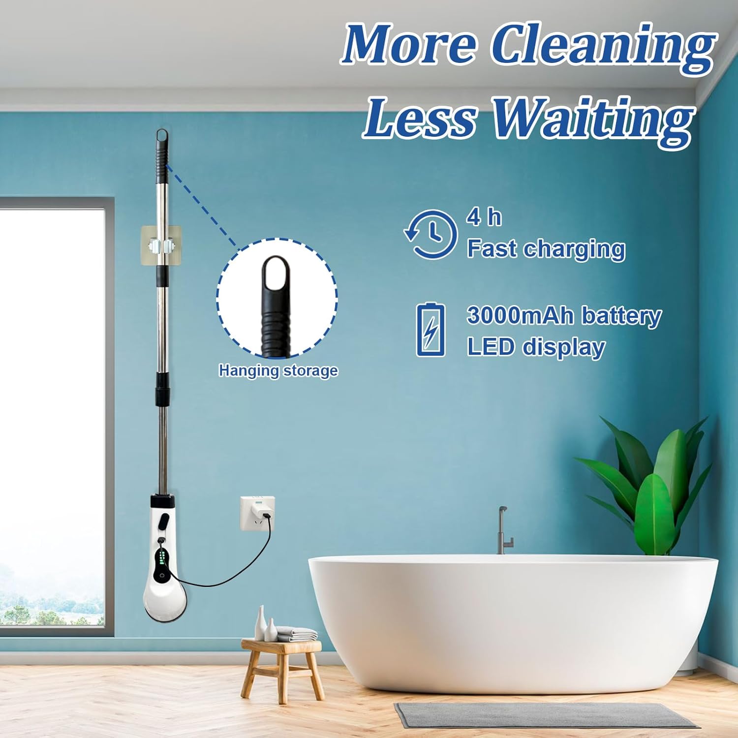 Cordless Electric Scrubber with 8 Replaceable Brush Heads D869