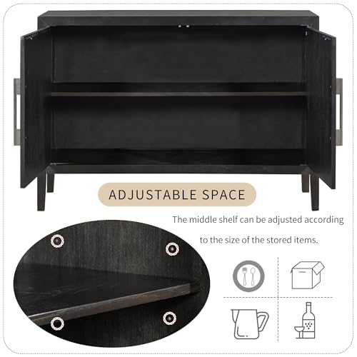 Black Sideboard Storage Cabinet with 4 Doors and Adjustable Shelves G915