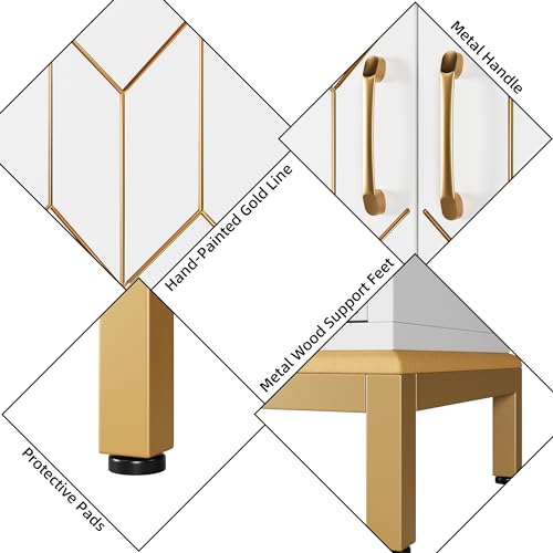 White Freestanding Sideboard Cabinet with Doors and Gold Legs N9410