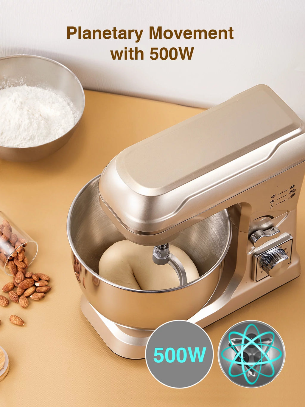 5.5QT Tilt-Head Stand Mixer with Dough Hook, Whisk & Beater, Gold X63956