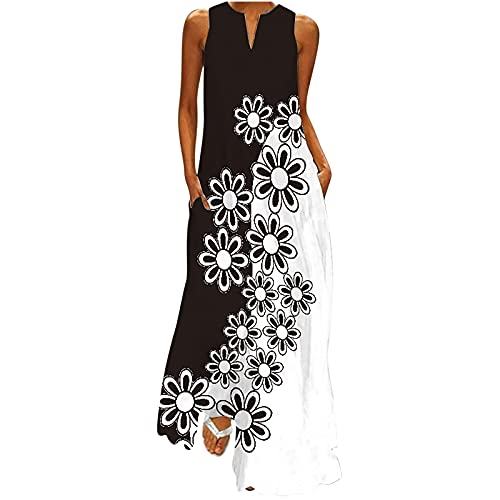 Sleeveless V Neck Loose Maxi Dress with Pocket T673