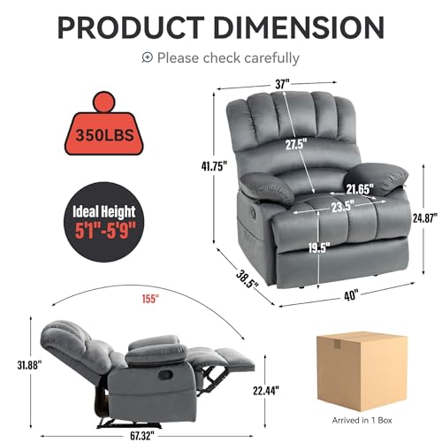 Oversized Fabric Recliner Chair with Footrest (Yellow) S182