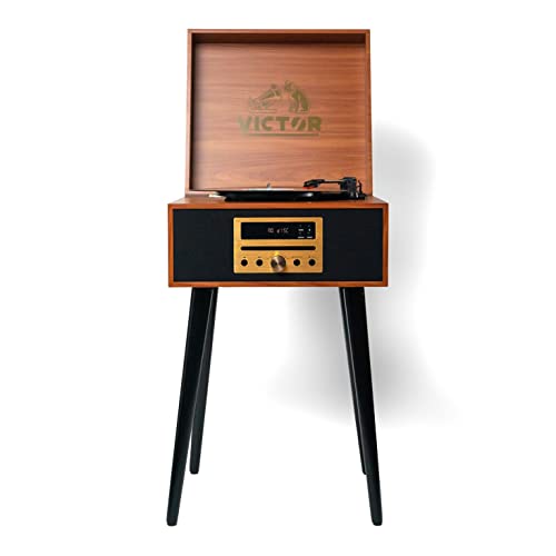 8-in-1 Turntable Music Center with Record Player, CD/MP3 Player, FM Radio, Bluetooth, USB Playback, Stereo Speakers, Espresso Y852