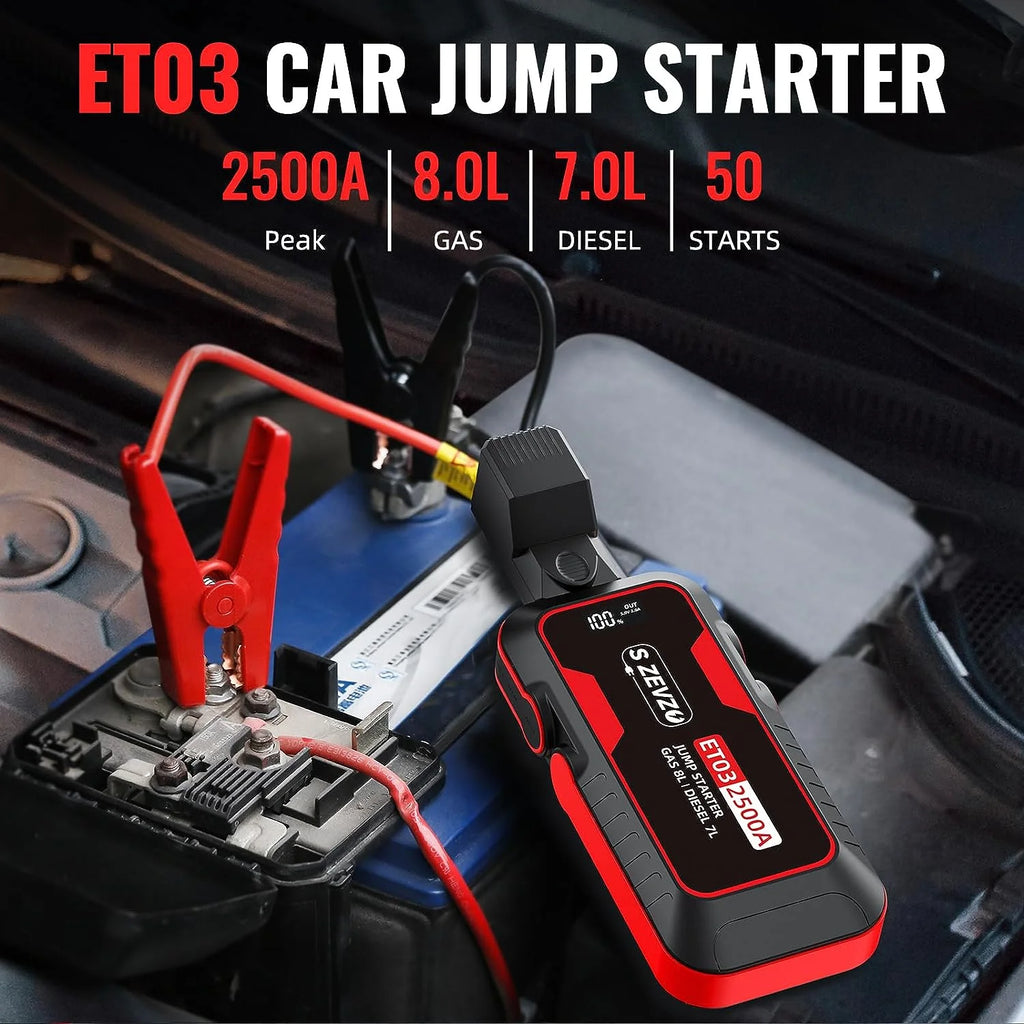 2500A 74Wh Portable 12V Car Jump Starter with LCD Display and LED Light B877