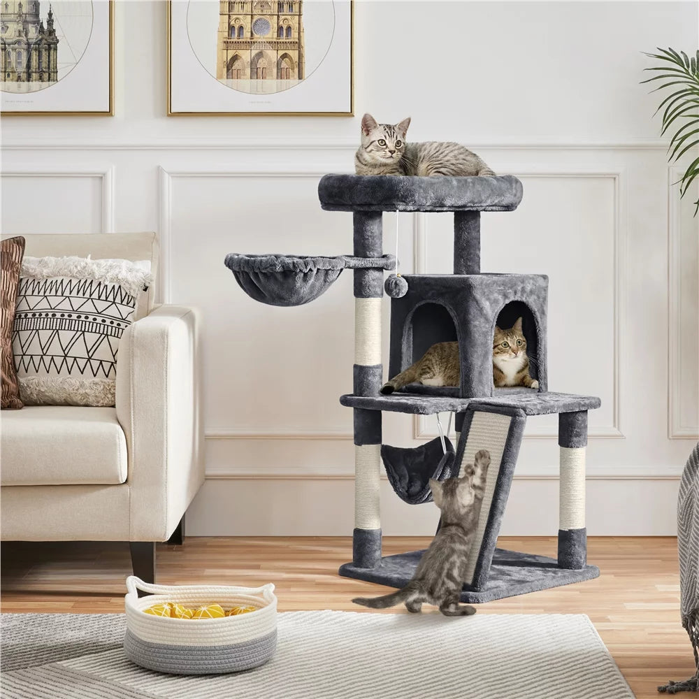 Dark Gray Cat Tree Tower with Condo Perch Platform Basket L291244