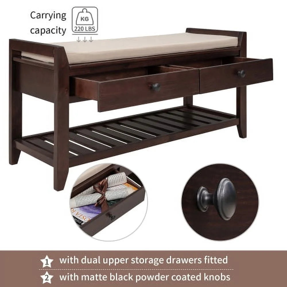 Espresso Shoe Rack with Cushioned Seat and Drawers J126