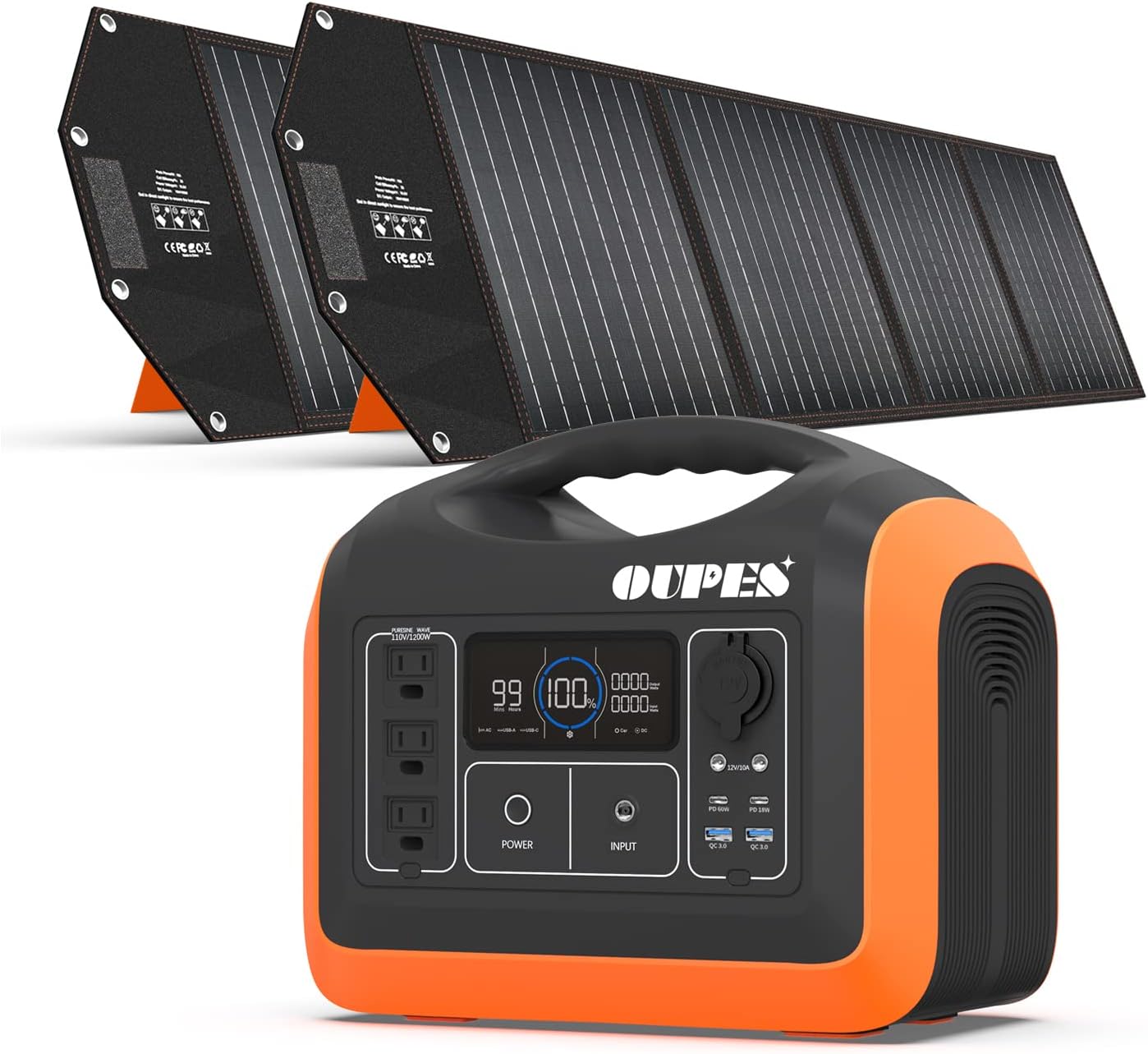 1488Wh 1800W Portable Power Station with 400W Solar Panel, LiFePO4 Battery Pack 3 AC Outlets Y917767