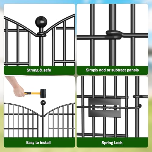 10 Panels No Dig Decorative Garden Fence 40 in x 23.6 ft Rustproof Metal Fencing I6727