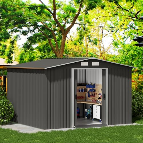 Gray Metal Outdoor Storage Shed with Double Sliding Door L759