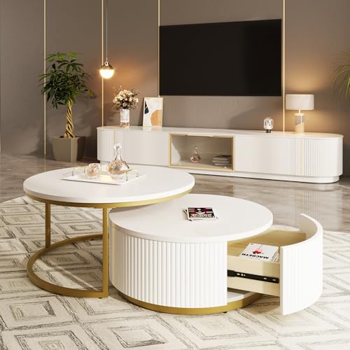 Round Nesting Coffee Table Set of 2 with Drawers W586060