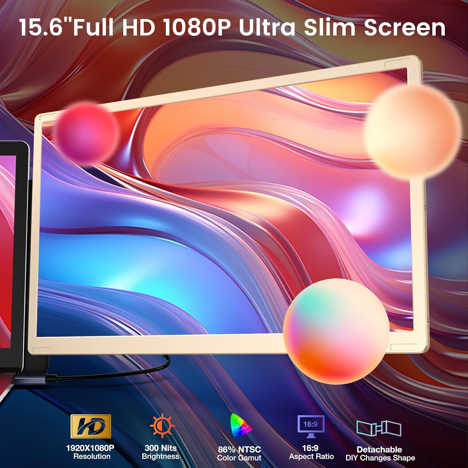 15.6’’ Portable Triple Monitor with 86% NTSC IPS FHD 1080P Display V2650
