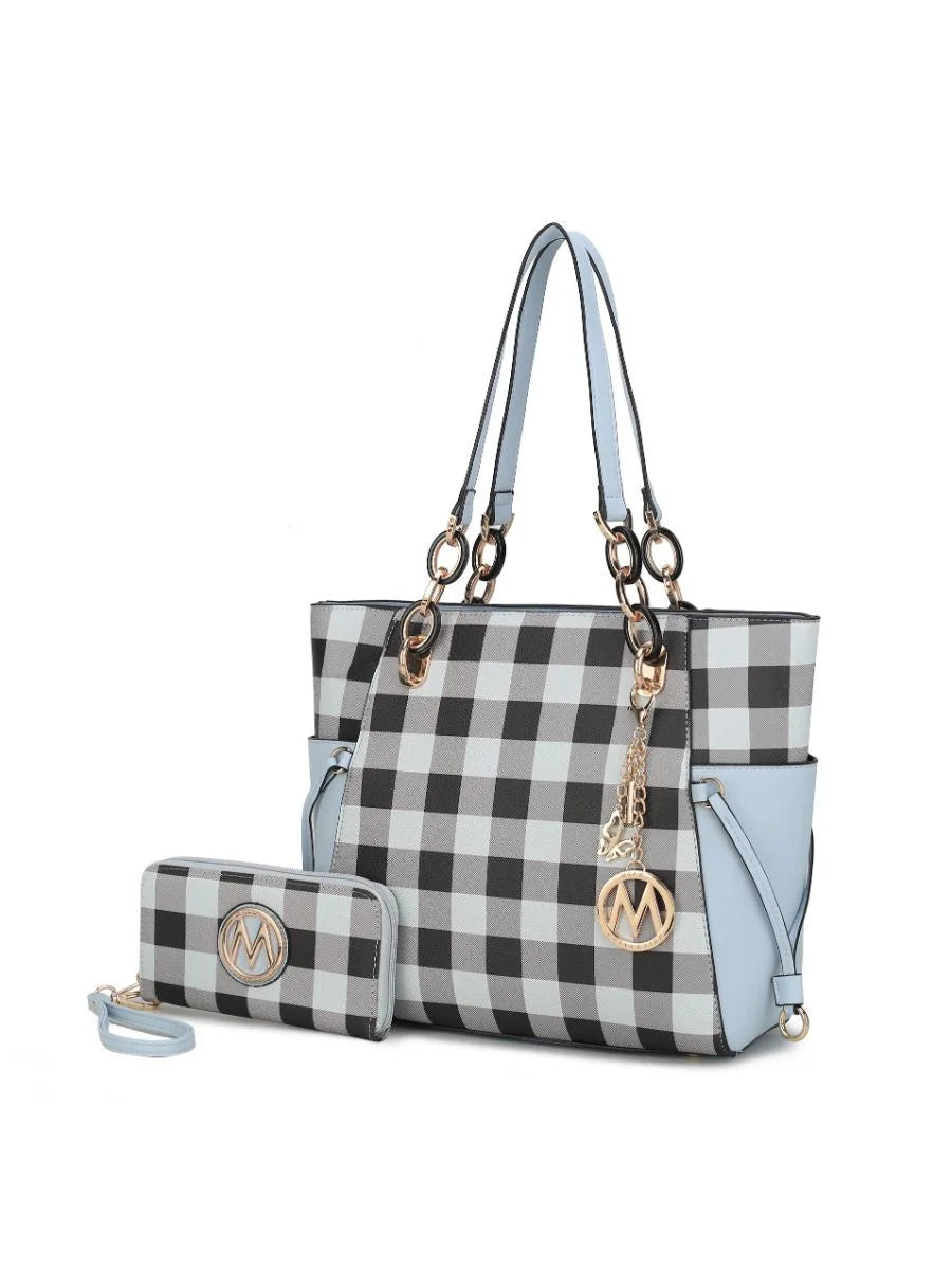 Checkered Tote Handbag with Wallet Z569574