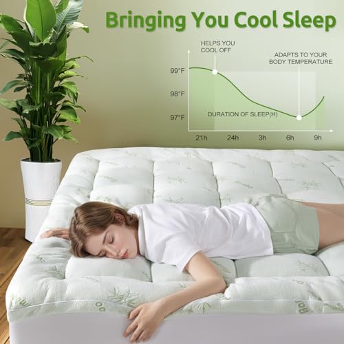 Queen Mattress Topper, Extra Thick 1100 GSM Down Alternative Fill, Cooling Pillow Top Mattress Cover with 8-21" Deep Pocket W581