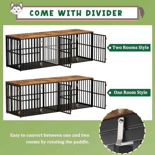 Black 76" Wooden Double Dog Crate with 4 Doors C27963