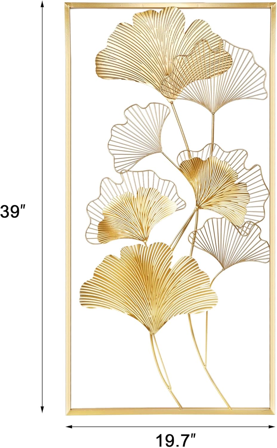 39" X 20" Golden Metal Ginkgo Leaf Wall Hanging Decor O3361